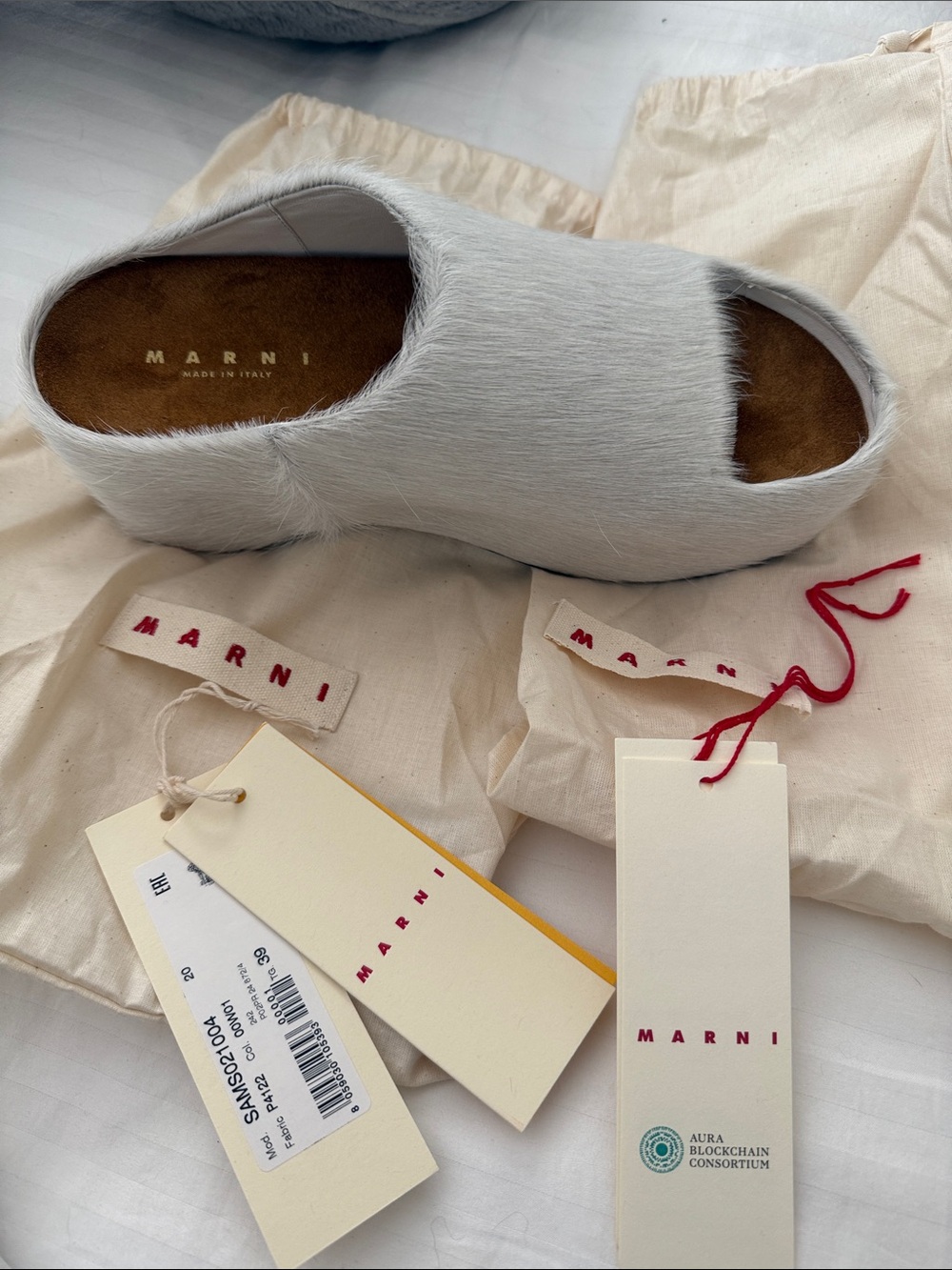 NWT Marni White REAL Calf Hair Platform Clog Mules - Picture 9 of 12